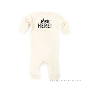 SHE'S HERE! - One Piece Baby Sleeper Little Mama Shirt Shop