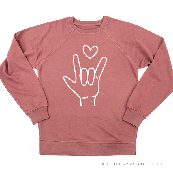Sign Language - I LOVE YOU - FULL DESIGN - Lightweight Pullover Sweater