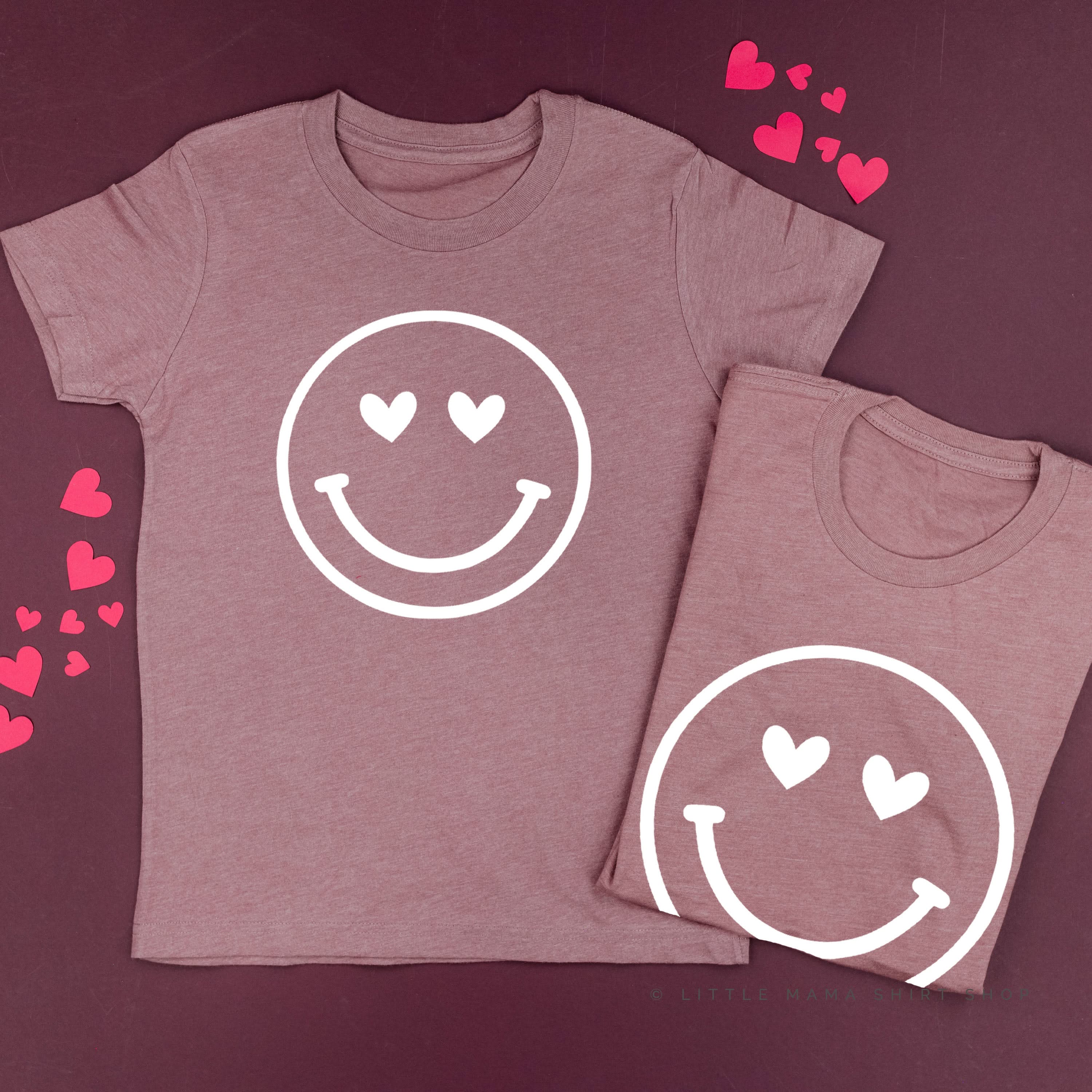 Heart Eyes Smiley Face - Set of 2 Tees Little Mama Shirt Shop