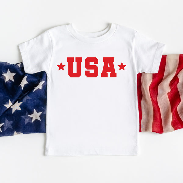 USA (Block Font - Two Stars) - Short Sleeve Child Shirt