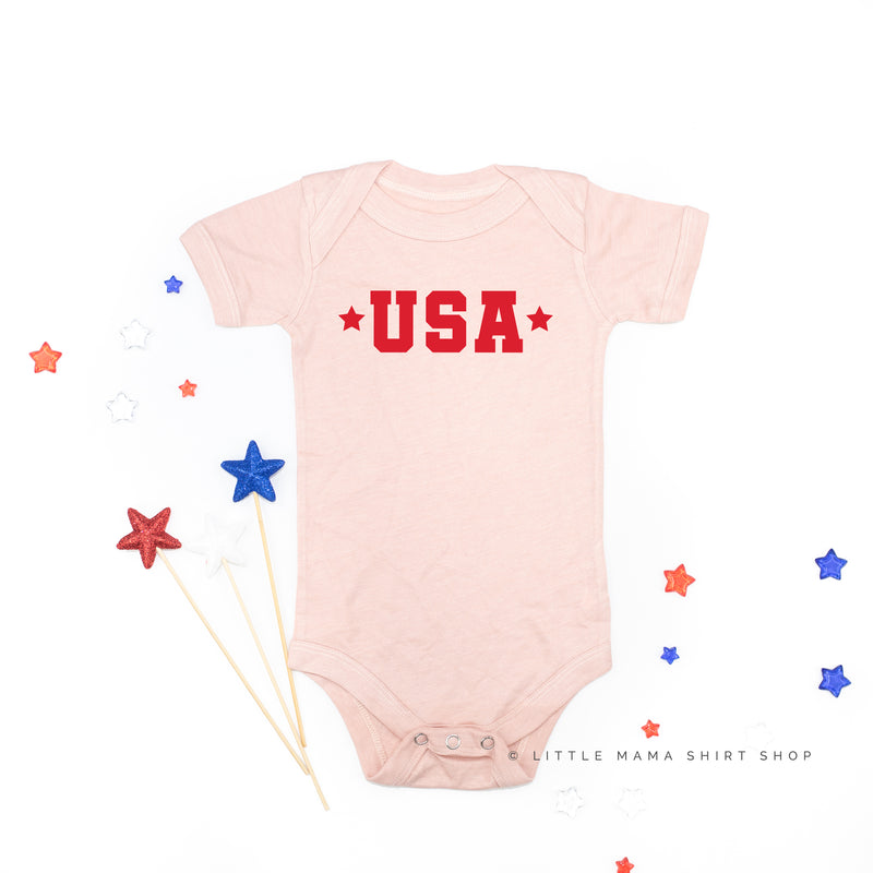 USA (Block Font - Two Stars) - Short Sleeve Child Shirt