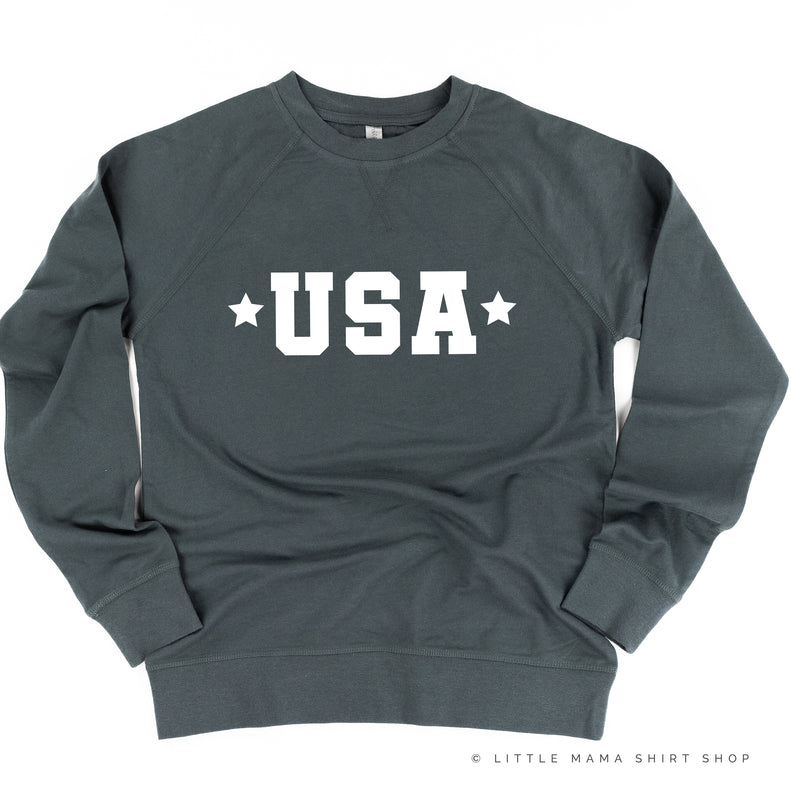USA (Block Font - Two Stars) - Lightweight Pullover Sweater