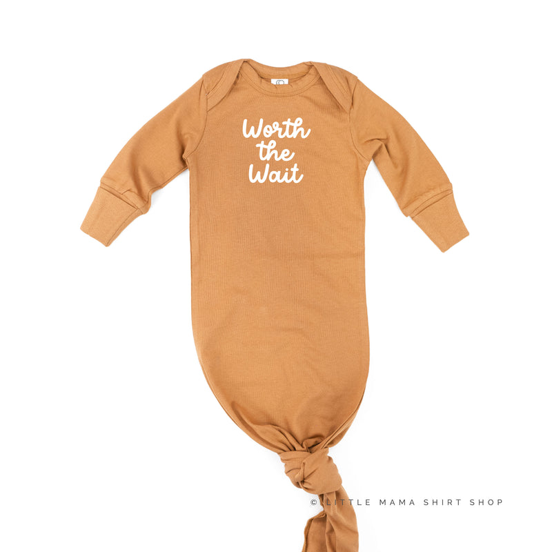 KNOTTED GOWN - Organic Cotton - CAMEL w/ White - MULTIPLE DESIGNS