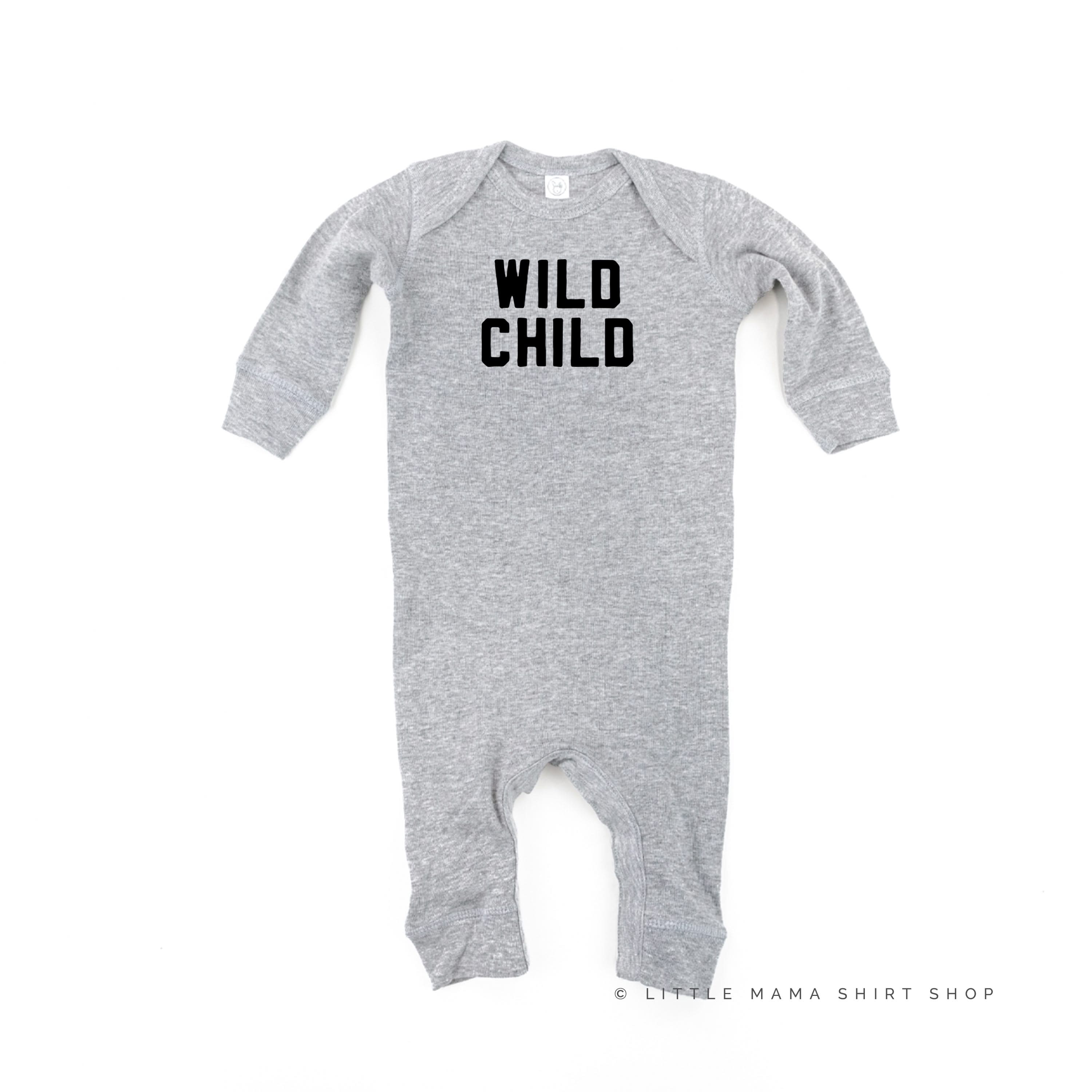 WILD CHILD - Block Font - One Piece Baby Sleeper Little Mama Shirt Shop