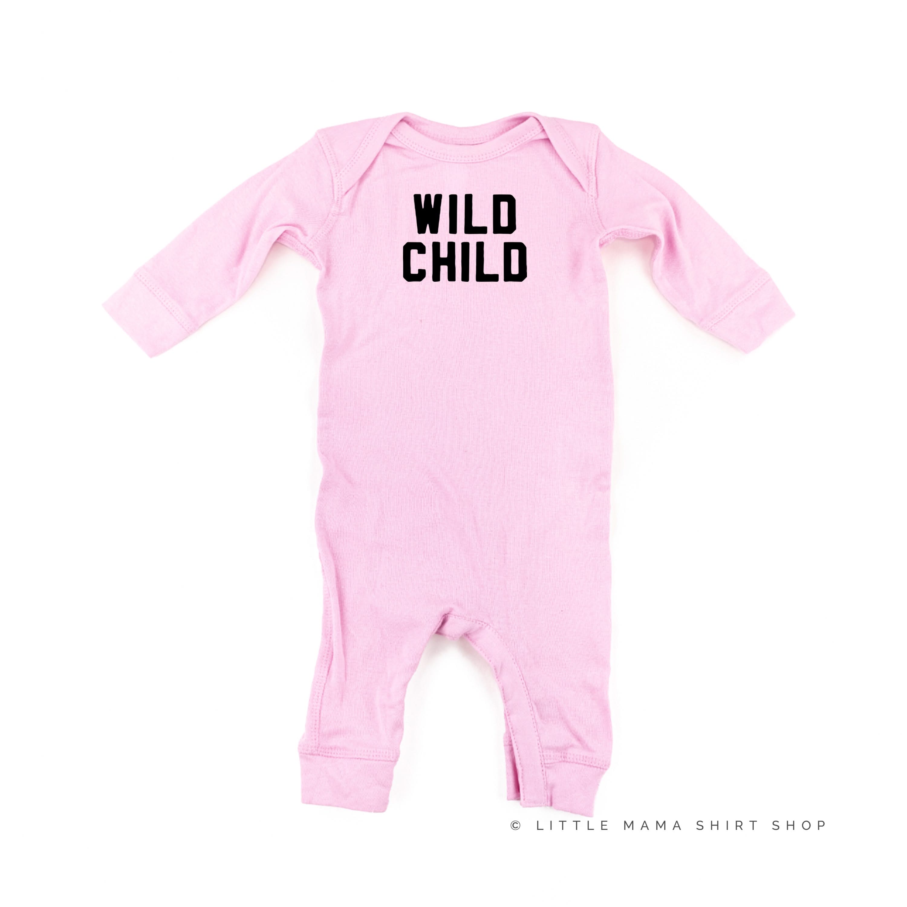 WILD CHILD - Block Font - One Piece Baby Sleeper Little Mama Shirt Shop