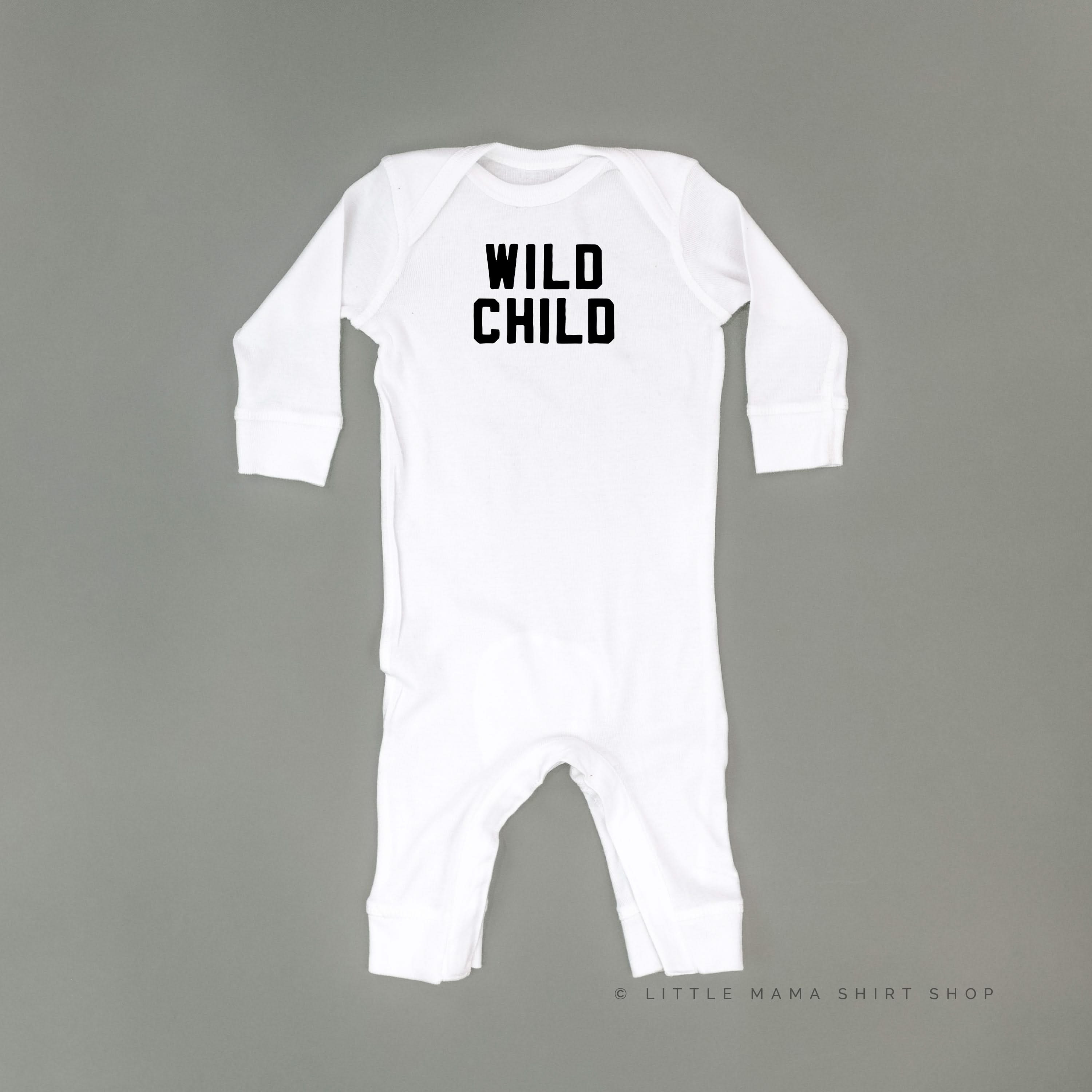 WILD CHILD - Block Font - One Piece Baby Sleeper Little Mama Shirt Shop