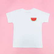Pocket Fruit (Front) w/ Group of Smiley Fruit (Back) - Short Sleeve Child Tee Little Mama Shirt Shop