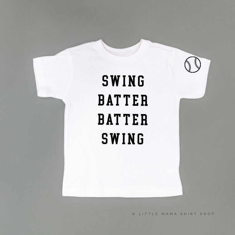 Swing Batter Batter Swing - Baseball Detail on Sleeve - Short Sleeve Child Shirt