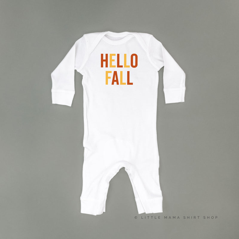 HELLO FALL - BLOCK FONT - One Piece Baby Sleeper