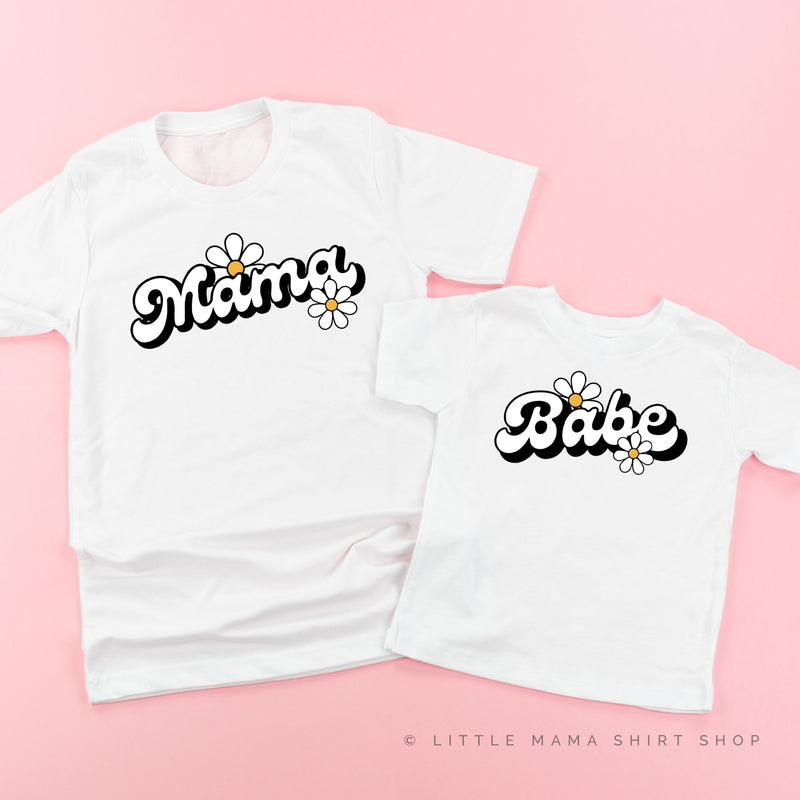 DAISY - MAMA / BABE - w/ Full Daisies on Back - Set of 2 Matching Shirts