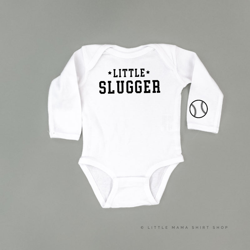 Little Slugger - Baseball Detail on Sleeve - Long Sleeve Child Shirt