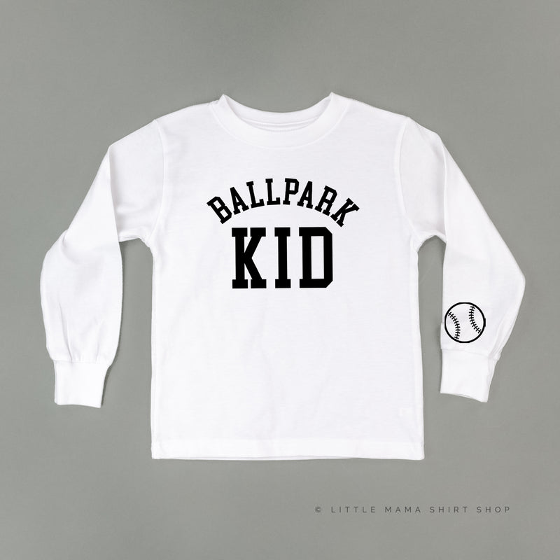Ballpark Kid - Baseball Detail on Sleeve - Long Sleeve Child Shirt