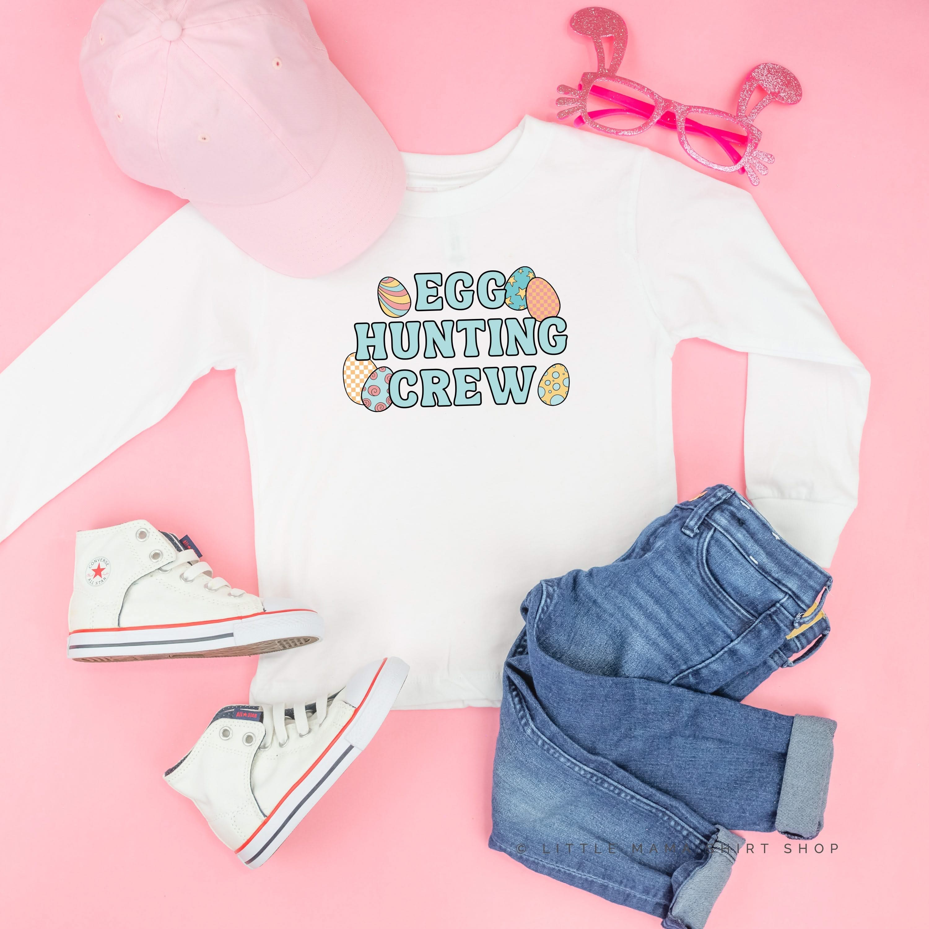 Egg Hunting Crew - Groovy w/ Eggs - Child LONG SLEEVE Tee Little Mama Shirt Shop