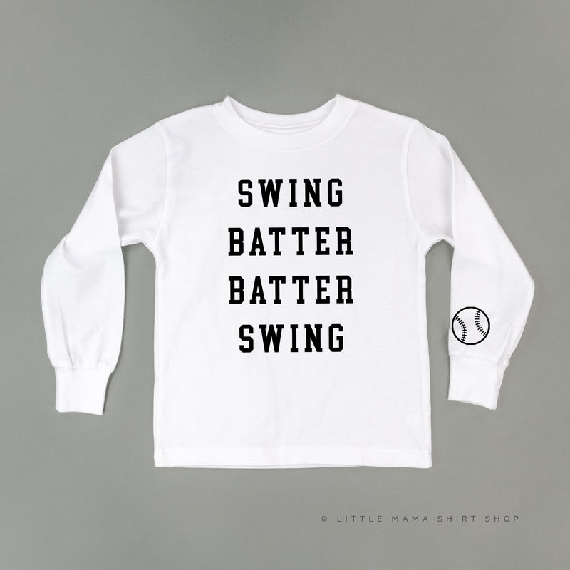 Swing Batter Batter Swing - Baseball Detail on Sleeve - Long Sleeve Child Shirt