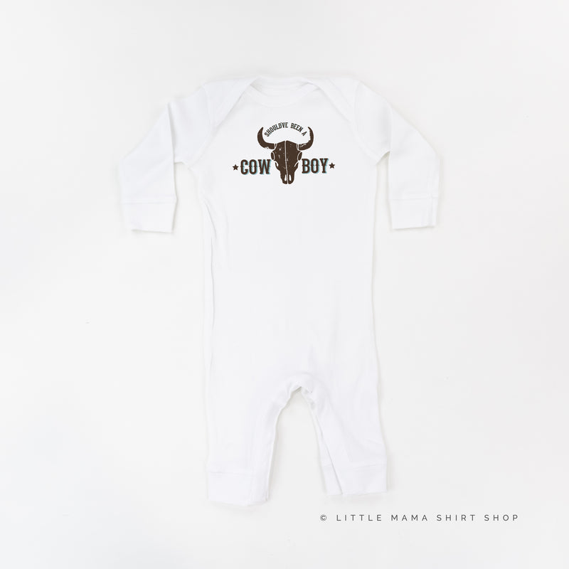 Should've Been a Cowboy - Distressed Design - One Piece Baby Sleeper