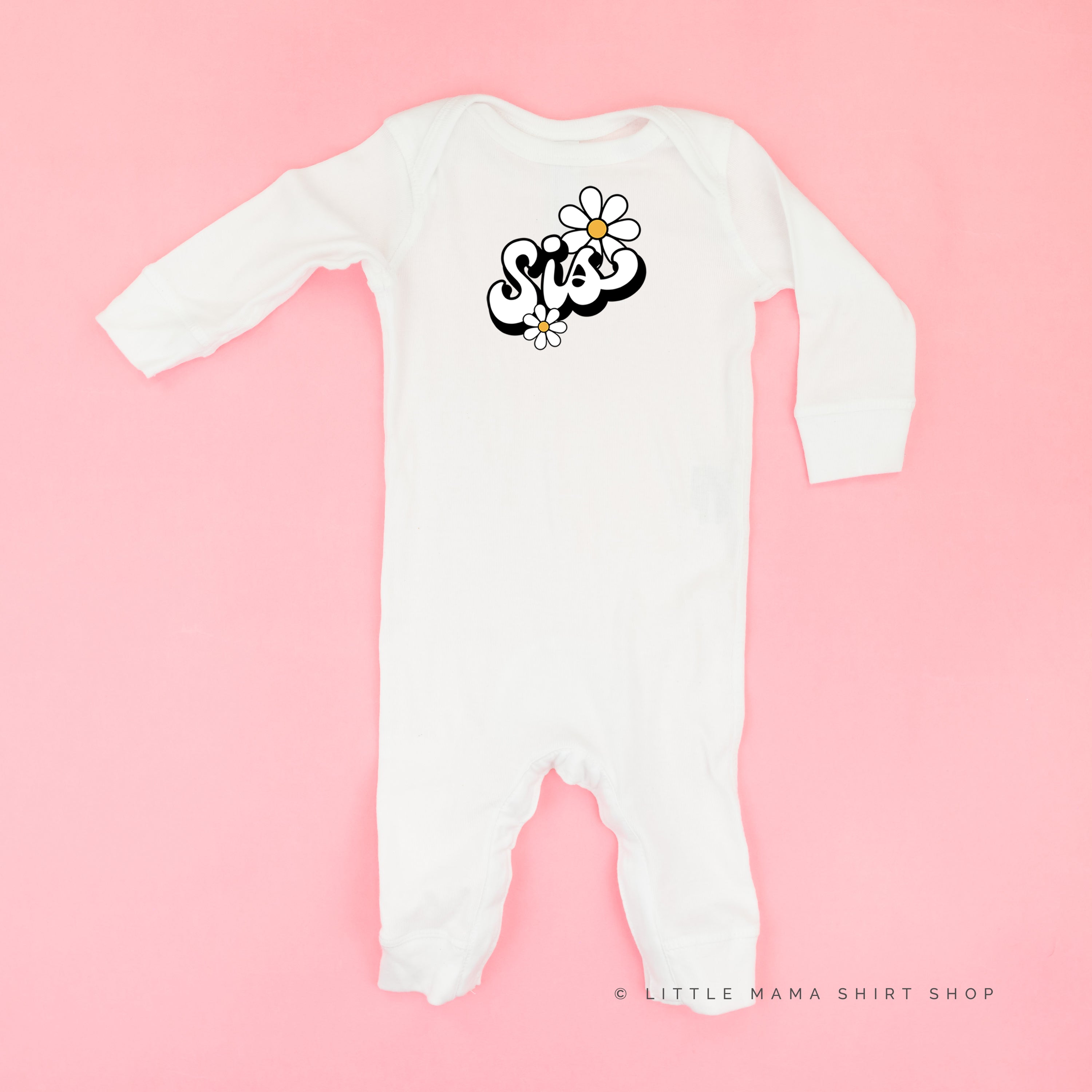 Daisy - Sis - w/ Full Daisy on Back - Baby Sleeper Little Mama Shirt Shop