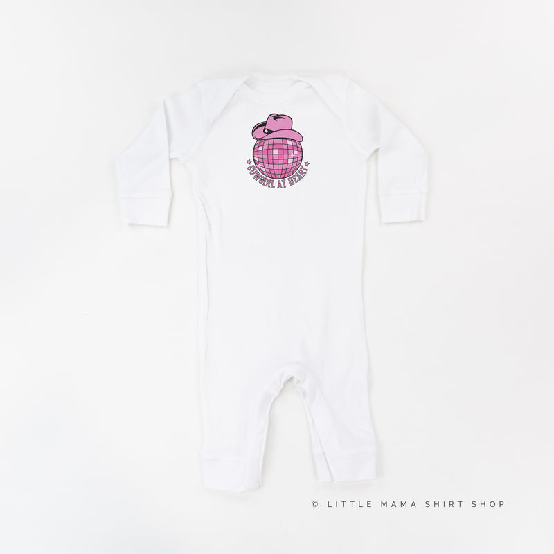 Cowgirl at Heart - Disco (Pocket) w/ Howdy x3 on Back - Distressed Design - One Piece Baby Sleeper