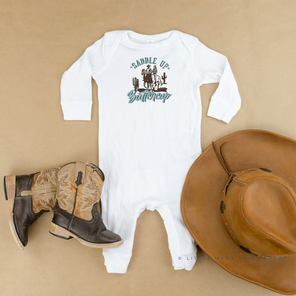 Saddle Up Buttercup - Distressed Design - One Piece Baby Sleeper