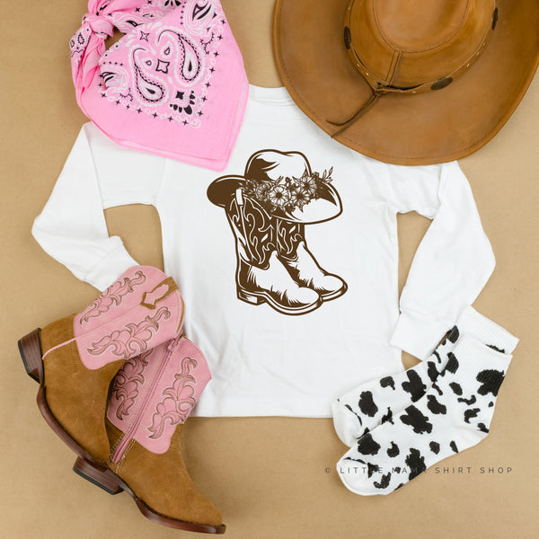 Cowgirl Boots w/ Hat and Flowers - Long Sleeve Child Shirt