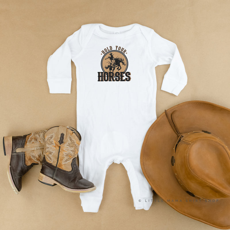 Hold Your Horses - Distressed Design - One Piece Baby Sleeper