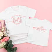 Wild Thing - You Make My Heart Sing | White Shirts w/ Pink Design | Set of 2 Shirts Little Mama Shirt Shop