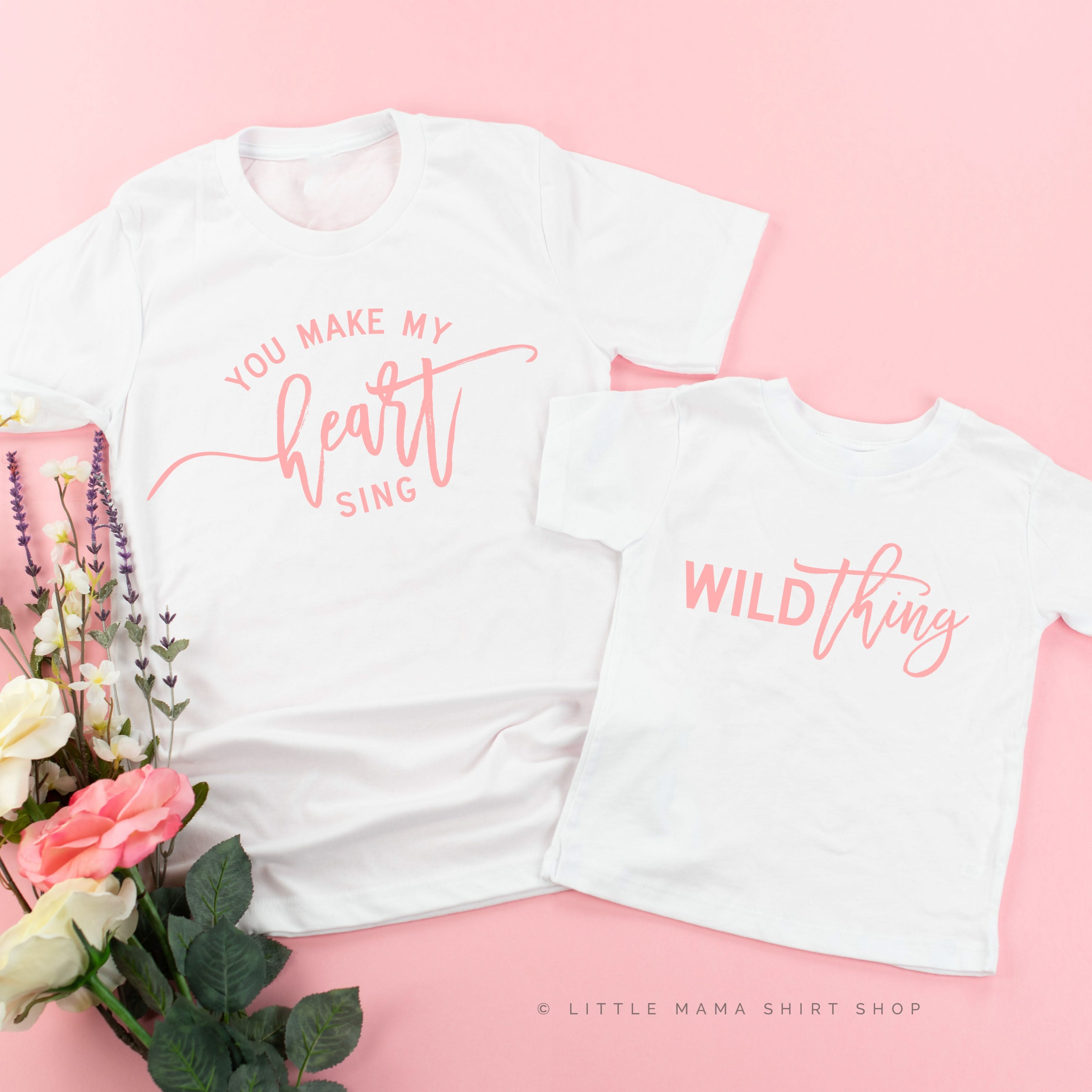 Wild Thing - You Make My Heart Sing | White Shirts w/ Pink Design | Set of 2 Shirts Little Mama Shirt Shop
