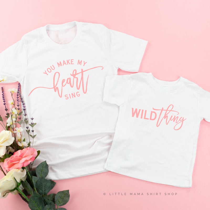 Wild Thing - You Make My Heart Sing | White Shirts w/ Pink Design | Set of 2 Shirts