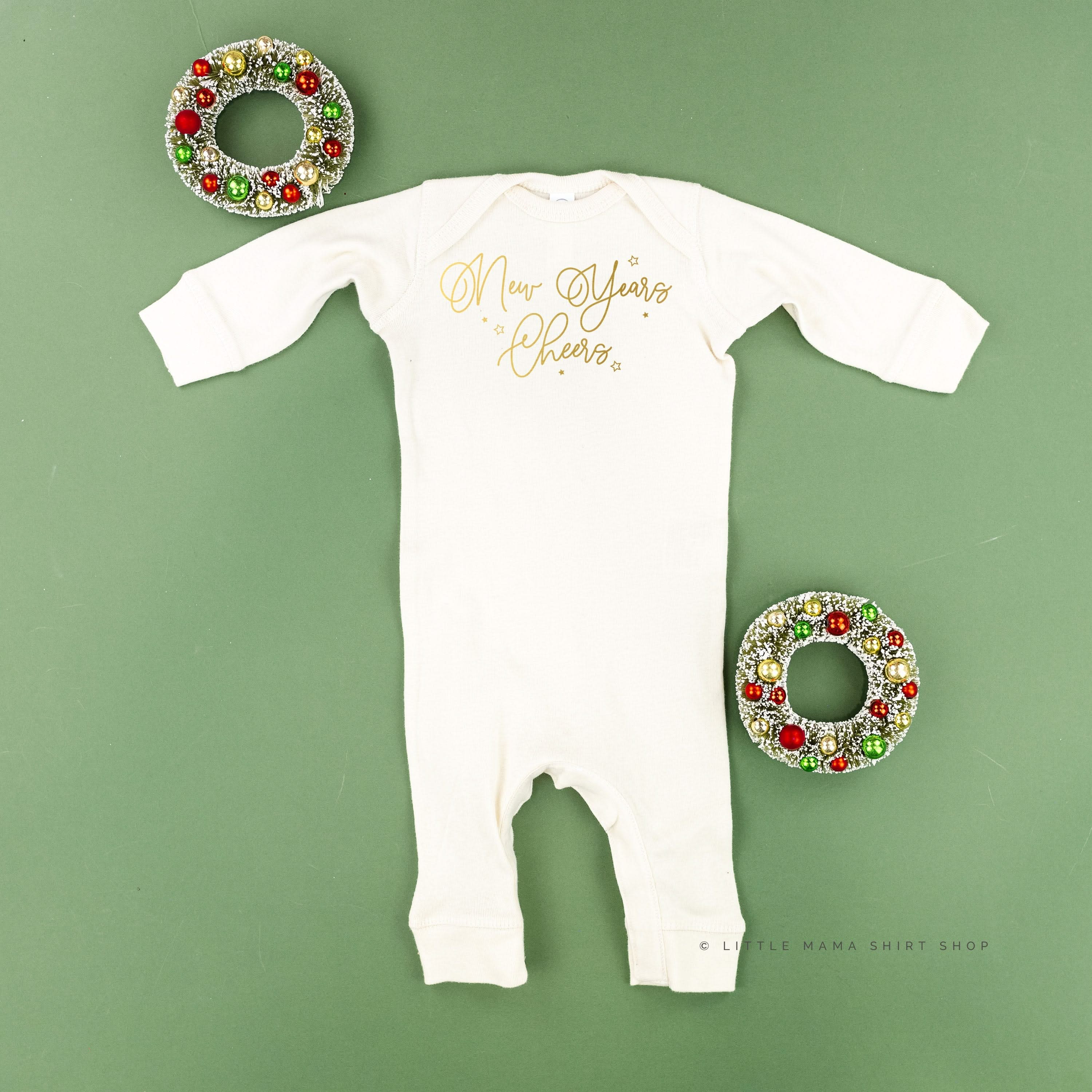 New Years Cheers - Stars/Script - Baby Sleeper Little Mama Shirt Shop