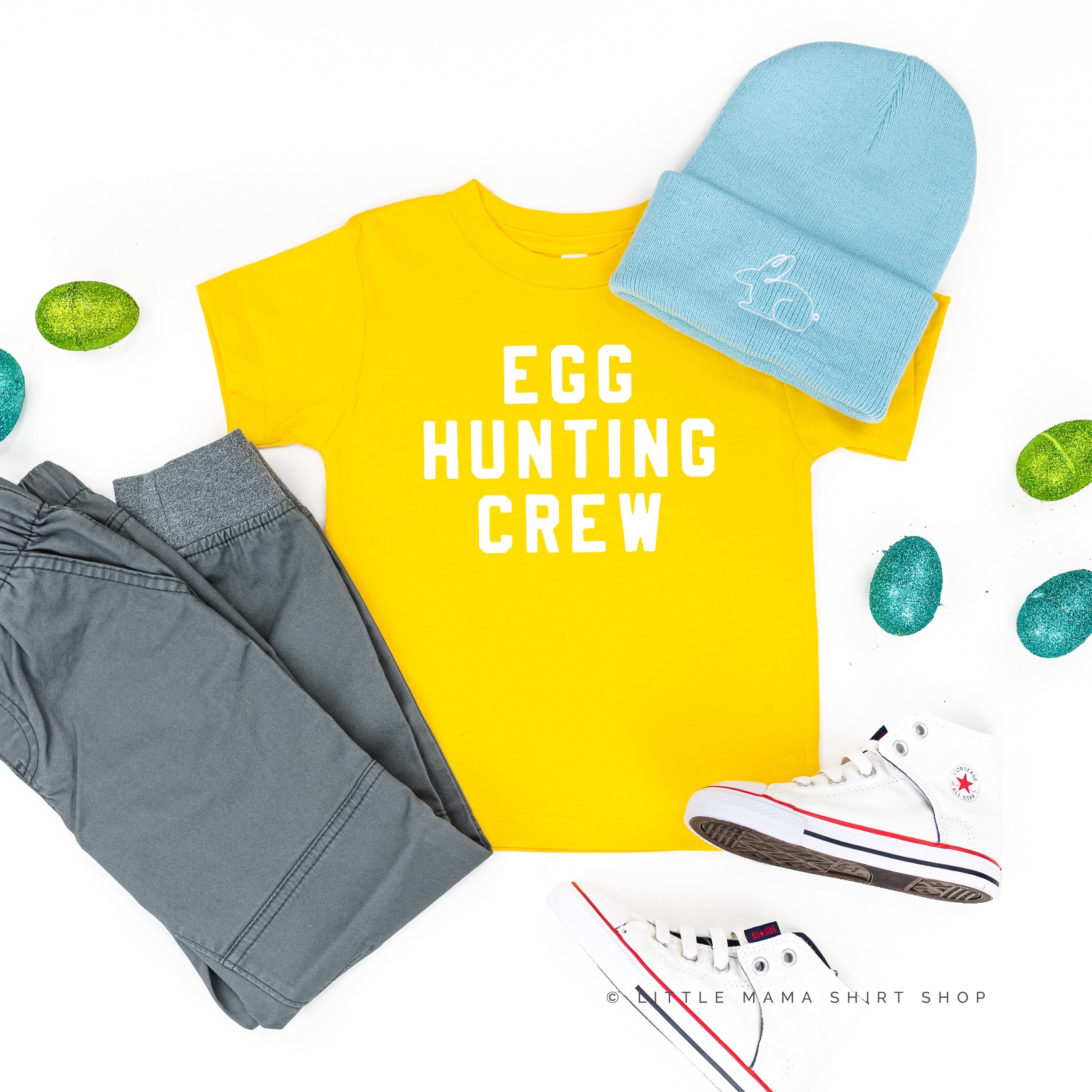 Block Font - Egg Hunting Crew - Child Tee Little Mama Shirt Shop