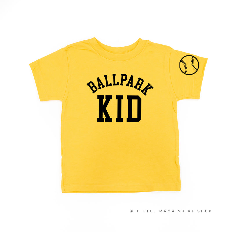 Ballpark Kid - Baseball Detail on Sleeve - Short Sleeve Child Shirt