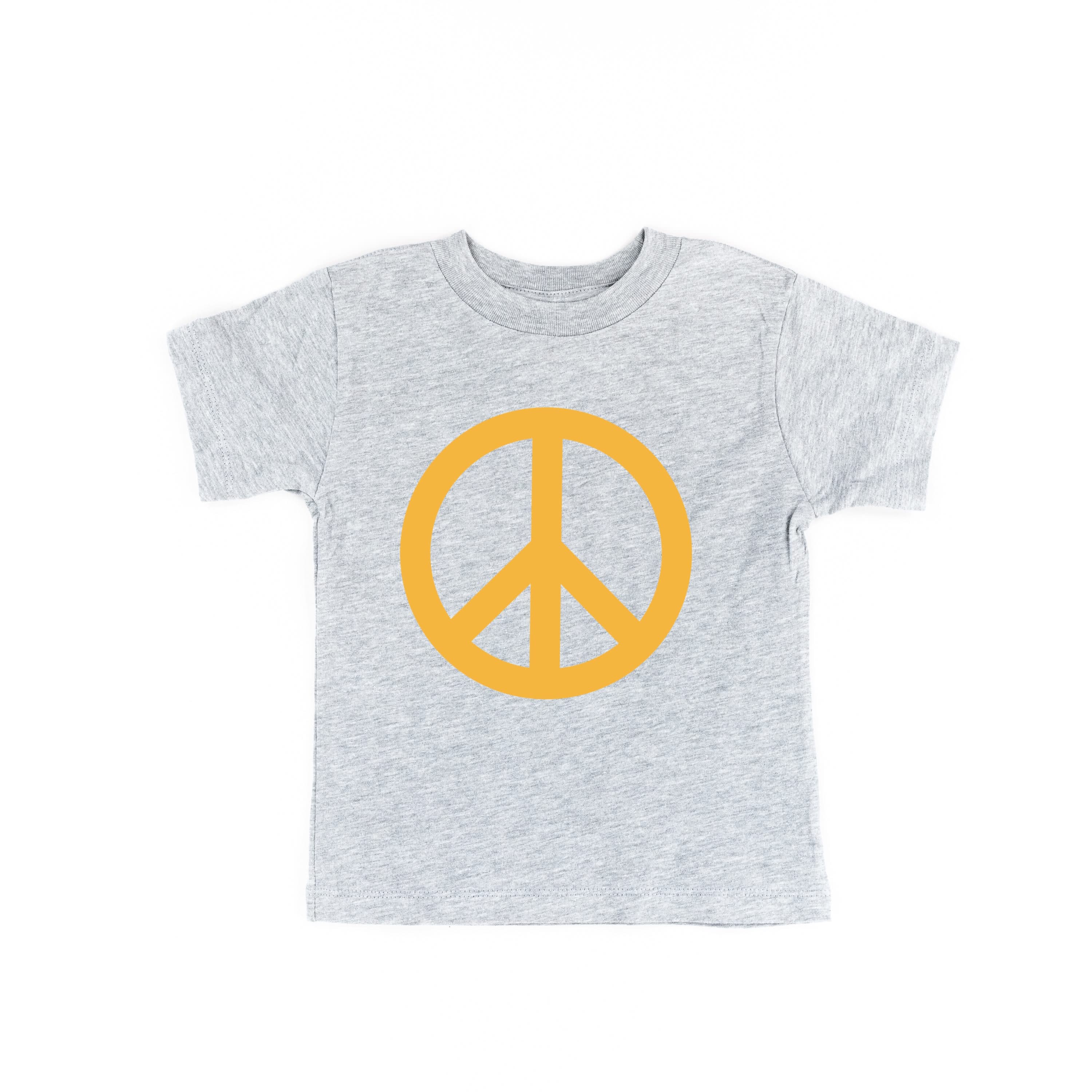 Peace Sign - Full Size Design on Front (Yellow) - Short Sleeve Child Shirt Little Mama Shirt Shop