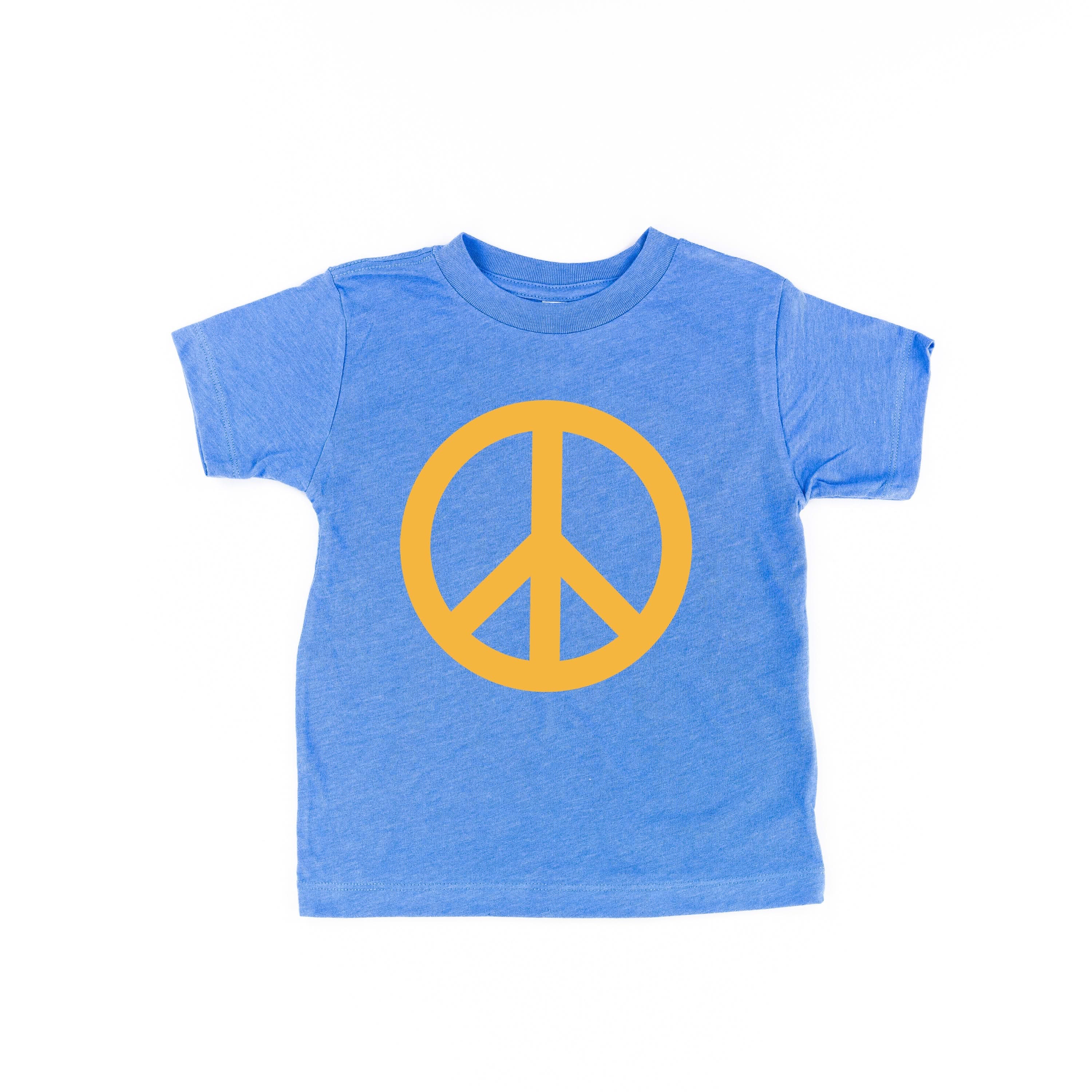 Peace Sign - Full Size Design on Front (Yellow) - Short Sleeve Child Shirt Little Mama Shirt Shop